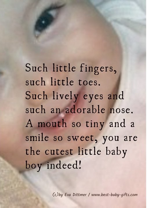 smiling baby fave with printed poem;  little fingers,…