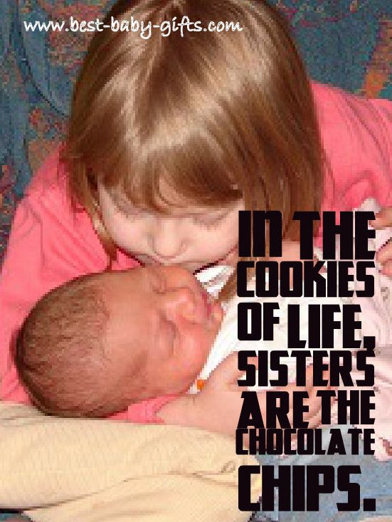 toddler girl cautiously holding and kissing her newborn sister with siblings quote