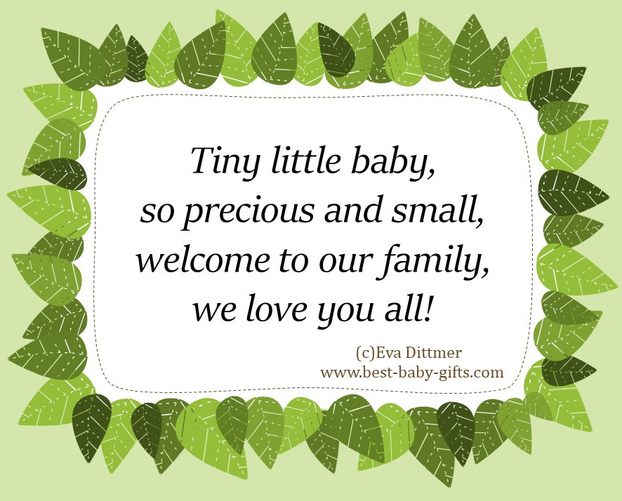 a circle formed by green leaves and a welcome adopted baby rhyme
