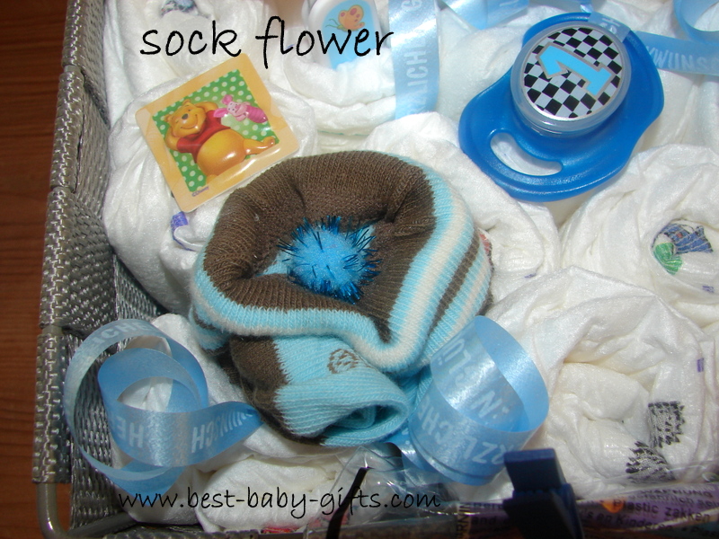 detail of a sock flower in the basket